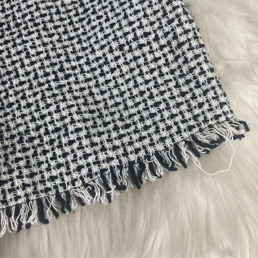 Zara Black/White Woven‎ High Waist Fringed Shorts Sz S